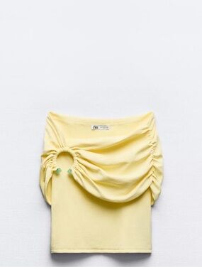 Zara Pale Yellow Off-Shoulder Ring-Detail Tank